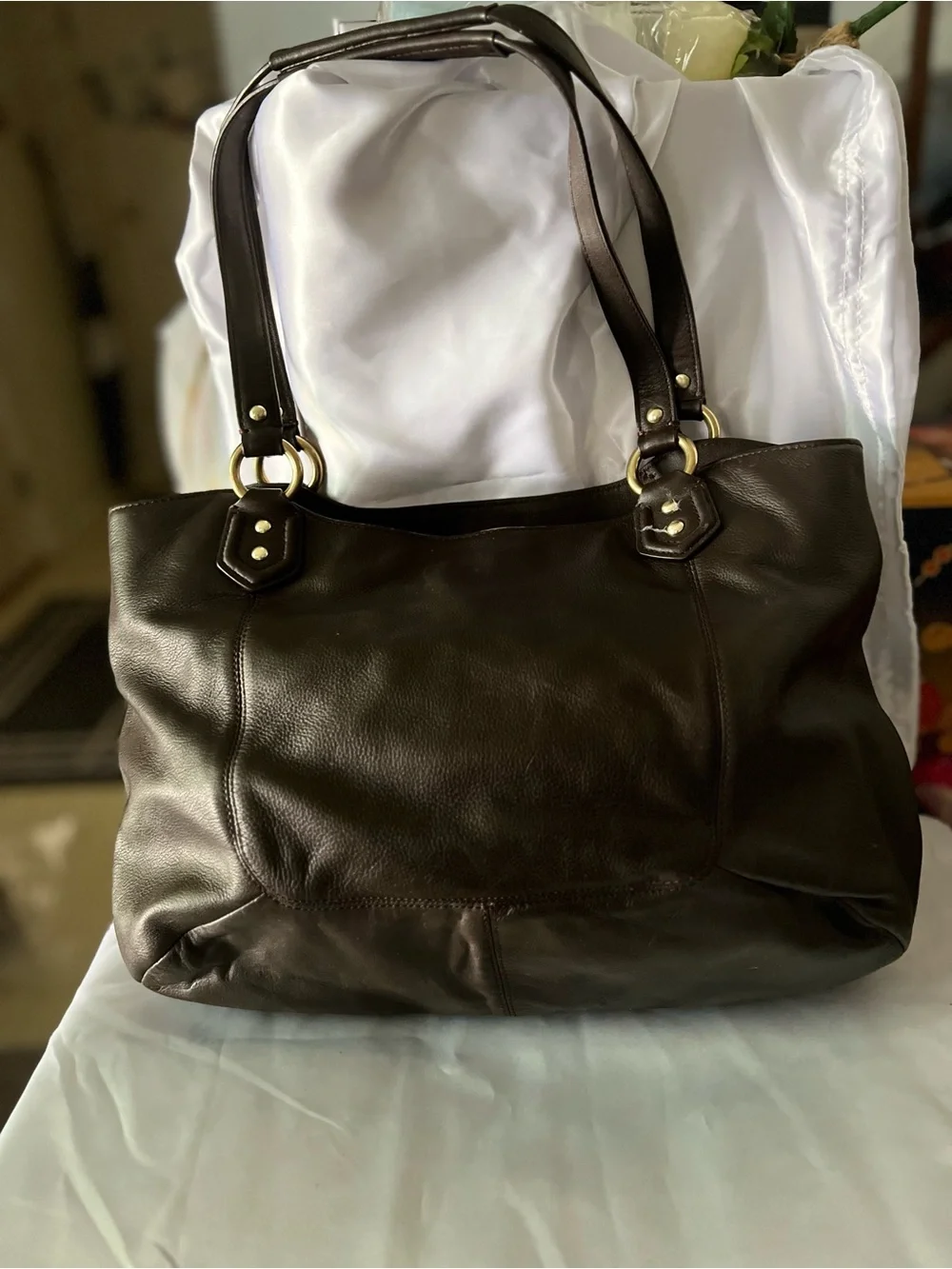 Coach Brown Leather Shoulder Bag with Gold Buckle